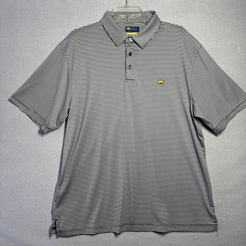 Jack Nicklaus Polo Shirt Mens Large Black White Stripe Golf Performance‎ Stretch